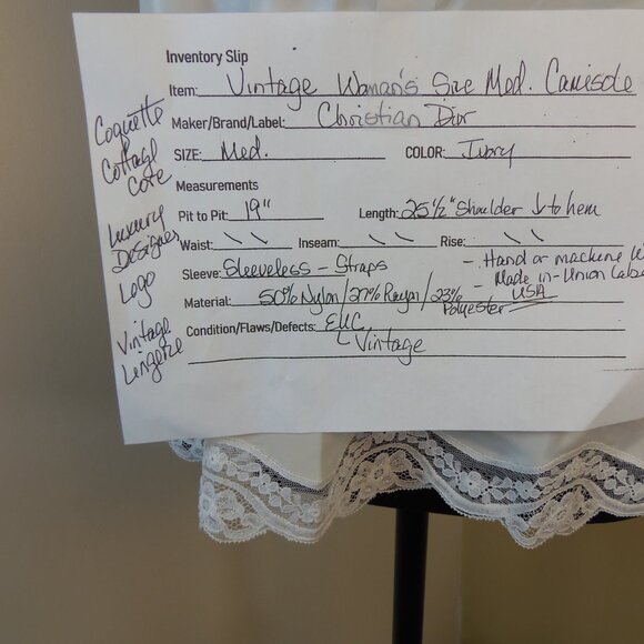 Vintage Christian Dior SZ MED Lace Trim Camisole Slip Top Ivory Satin Designer - Picture 2 of 11